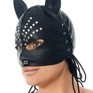 Leder-Kopfmaske mit Katzenohren